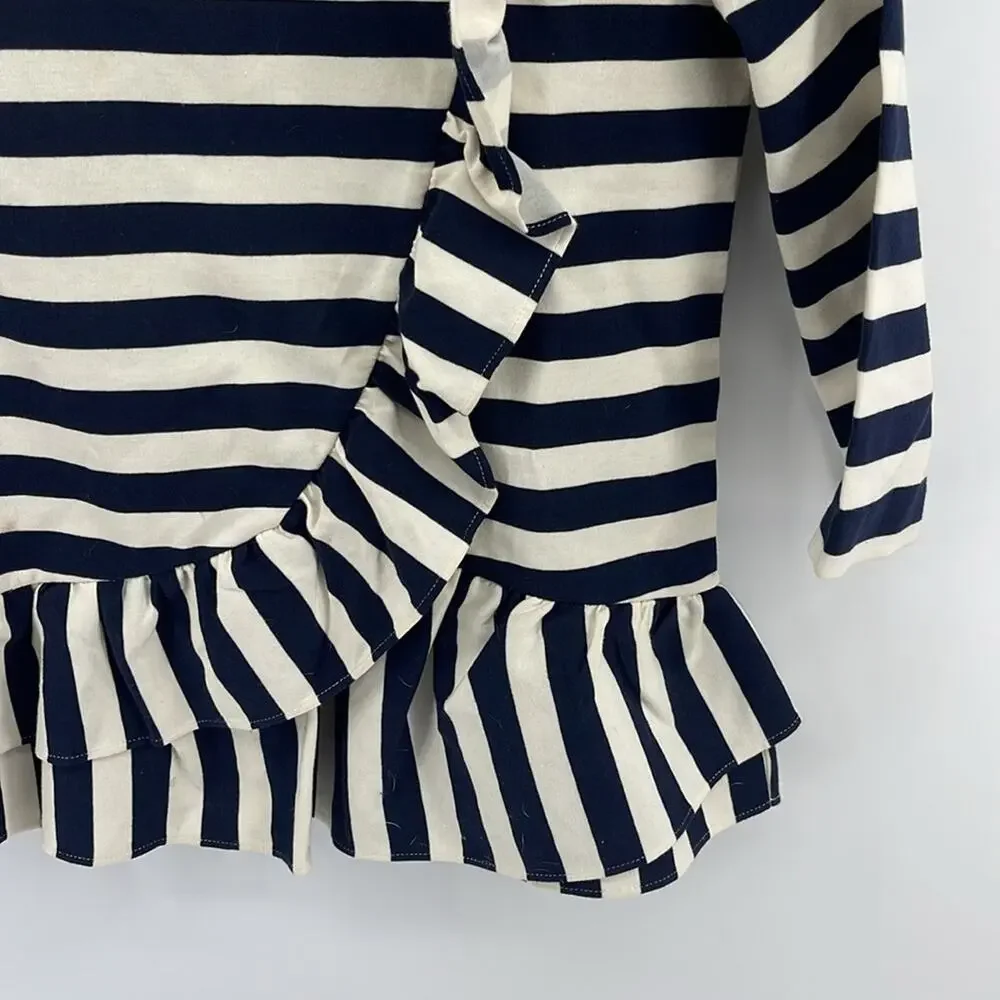 J. Crew striped scoop neck asymmetrical ruffle peplum hem 3/4 sleeve top sz XS